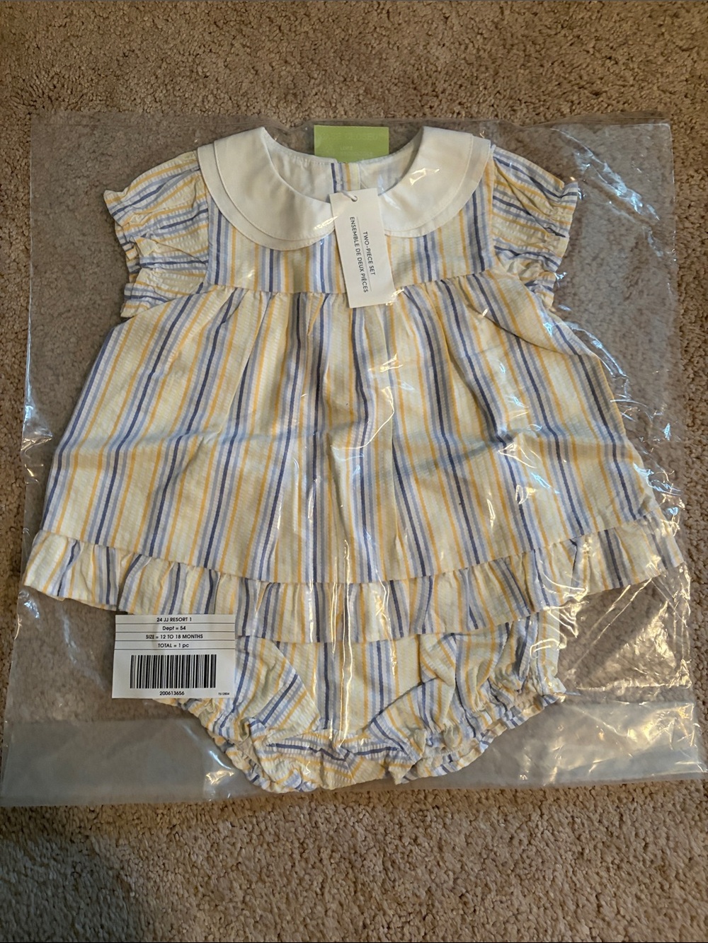 Janie and Jack Yellow, Blue & White Striped Dress with Bloomer